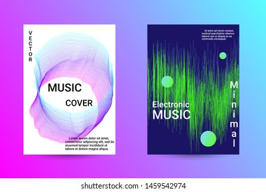 Music Cover design. A set of modern abstract backgrounds. Abstract party posters. Futuristic wave patterns are distorted with dotted lines. Techno Music Festival Advertising. Dance party background.