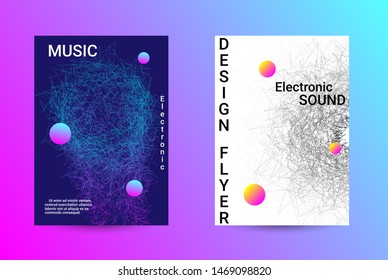 Music Cover design. A set of modern abstract backgrounds. Abstract party posters. Futuristic wave patterns are distorted with dotted lines. Techno Music Festival Advertising. Dance party background.
