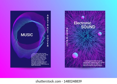 Music Cover design. A set of modern abstract backgrounds. Abstract party posters. Futuristic wave patterns are distorted with dotted lines. Techno Music Festival Advertising. Dance party background.