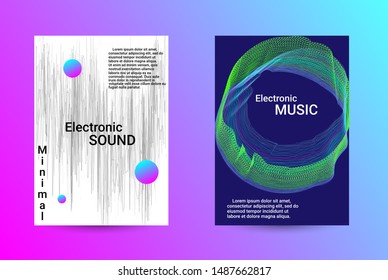 Music Cover design. A set of modern abstract backgrounds. Abstract party posters. Futuristic wave patterns are distorted with dotted lines. Techno Music Festival Advertising. Dance party background.
