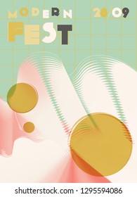 Music cover in green, yellow, black, white colors. Rock concert flyer. Minimal line brochure. Amplitude layout. Abstract summer gradient. Media party ads. Vintage wave template.