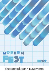 Music cover in navy blue, indigo, white colors. Rock concert flyer. Minimal line brochure. Amplitude layout. Abstract summer gradient. Media party ads. Vintage wave template.