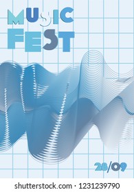 Music cover in navy blue, indigo, white colors. Rock concert flyer. Minimal tech brochure. Sound background. Vibration audio cover. Promotion party ads. Vintage wave template.
