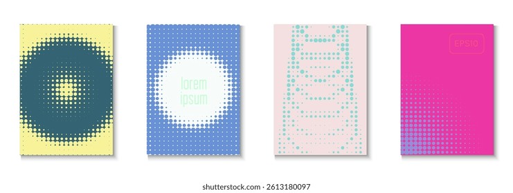 Music Cover Set. Cool Memphis Art With Circles. Young Hipster Design On Annual Page. Business Flyer. Minimalist Abstract Background. Geometric Dot Pattern. Trendy Music Cover