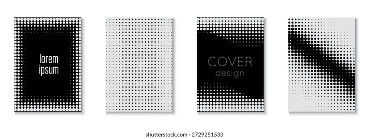 Musikdeckelset. Zukunftskonzept in minimalem Layout. Linearer Rahmen mit geometrischem Aufbau. Schwarzes abstraktes Poster. Wave Schwarz-Weiß Flyer. Punktmuster. White Music Cover