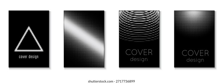 Musikdeckelset. Rastertextur. Weißes Geschäftsmodell. Abstrakter schwarz-weißer Flyer. Farbkunst mit Memphis-Elementen. Dynamische Elemente in 2D-Präsentation. Schwarzes Musikcover