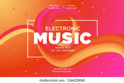 Music Covers for Night Party or Club Party Flyer. Colorful Waves Gradient Background. Template for DJ Poster, Web Banner, Pop-Up. Geometric template vector design. 