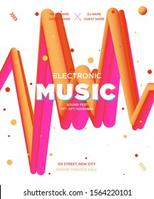 Music Covers for Night Party or Club Party Flyer. Colorful Waves Gradient Background. Template for DJ Poster, Web Banner, Pop-Up. Geometric template vector design. 