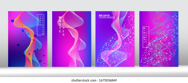 Music Covers Set. 3D Fluid Shapes Modern Cover Template. Purple Pink Blue Cyber Vector Cover Design. Big Data Tech Neon Magazine. Equalizer Gradient Overlay. Abstract Futuristic Music Background