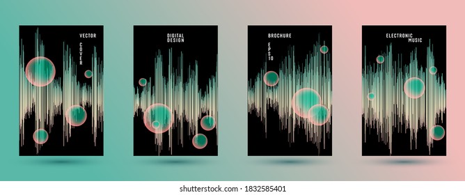 Musiktitel mit DJ-Equalizer-Hintergrund.  Abstrakte Schwingamplitude.  Verzerrte Meldebögen für Schallwellen-Equalizer. Signalform der Soundtrack.