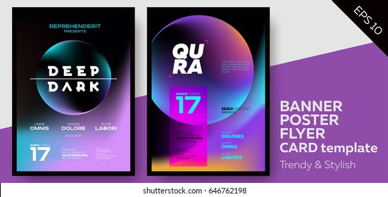 Music Covers for Summer Electronic Fest or Club Party Flyer. Minimal, Techno, Deep Dark Styles. Template for DJ Poster, Web Banner, Pop-Up.
