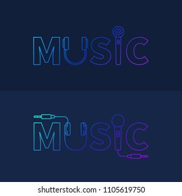 Music creative logo or design element in outline style on dark background