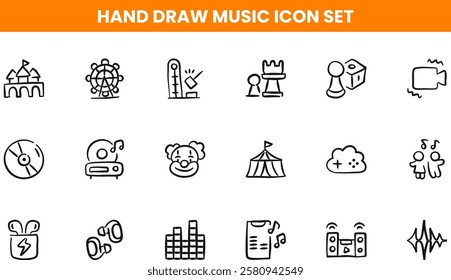 Music and Creativity Line Icons sets. Pixel Perfect. For Mobile and Web. Contains such icons as music, song, piano, guitar, megaphone, singing, camera, hand drawing icons,