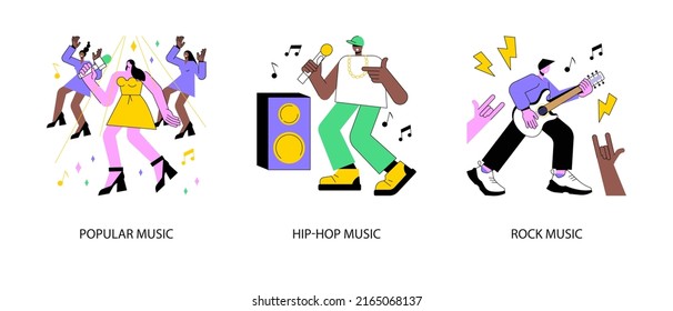 Music Culture Abstract Concept Vector Illustration Set. Popular Singer, Hip-hop And Rock Music, Top Chart Artist, Musical Band Production, Recording Studio, Sound Mastering Abstract Metaphor.