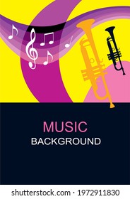 Music cymk background graphic with trumpet in vector quality.
