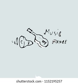 Music and dance concept, handwritten. Vector hand drawn template.