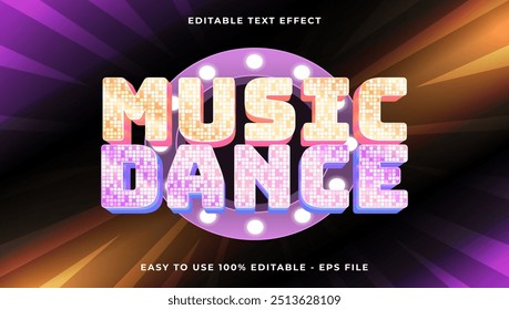 modelo de efeito de estilo de texto de gradiente de dança de música, efeito de texto editável de luz de brilho 3D