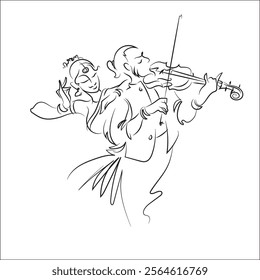 Music  Dance - Illustration of Bharatanatyam poses and Violinist