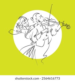 Music  Dance - Illustration of Bharatanatyam poses and Violinist