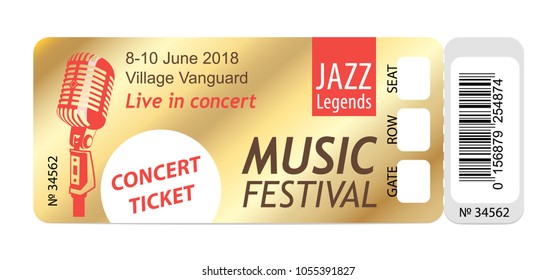 Music, Dance, Live Concert entrance vector tickets templates. Modern elegant illustration template of Ticket Card