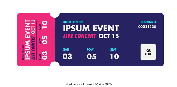 Music, Dance, Live Concert entrance vector tickets templates. Ticket for entrance to the event. Modern elegant illustration template of Ticket Card