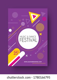 Music dance party festival banner, flyer, magazine cover & poster template, vector illustration. 