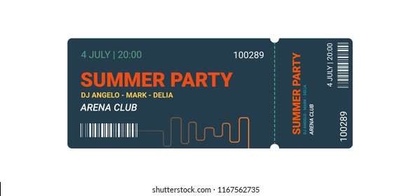 Music, Dance, party, Live Concert entrance vector tickets templates. Ticket for entrance to the event. Modern elegant illustration template of Ticket Card