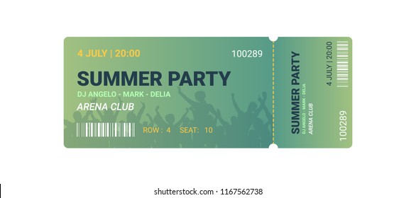 Music, Dance, party, Live Concert entrance vector tickets templates. Ticket for entrance to the event. Modern elegant illustration template of Ticket Card