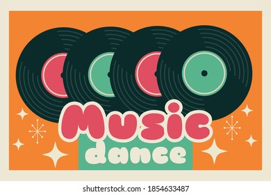 music dance poster retro style with vinyl disks vector illustration design