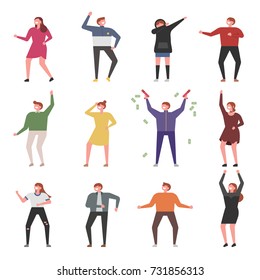 music and dancing people character various poses vector illustration flat design