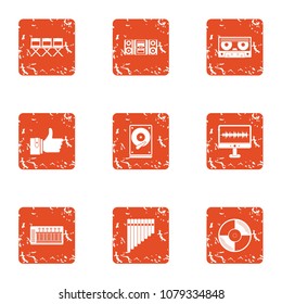Music data icons set. Grunge set of 9 music data vector icons for web isolated on white background