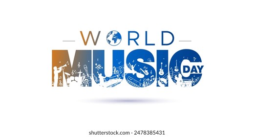 Music Day greeting card. June 21st, World Music Day celebration background.