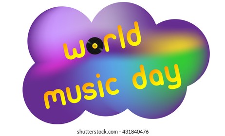 Music Day, an image in the form of multi-colored clouds with colored lettering.