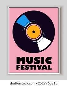 Music day poster. Vinyl disc. Melody and song, music. International holiday and festival. Brochure, flyer and leaflet. Flat vector illustration isolated on beige background