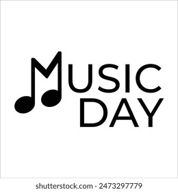 Music day simple black and white logotype. Minimalistic vector logotype with music note shape in black and white