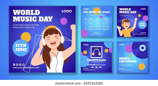 Music Day Social Media Post Flat Cartoon Hand Drawn Templates Background Illustration