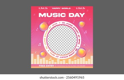 Music Day Socials Media. Vector illustrations. Poster, label, cover.