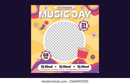 Music Day Socials Media. Vector illustrations. Poster, label, cover.