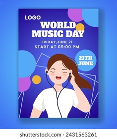 Music Day Vertical Poster Flat Cartoon Hand Drawn Templates Background Illustration