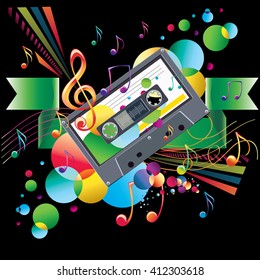 Music design - audio cassette on funky background
