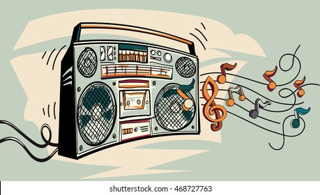 Music design - boom box and notes