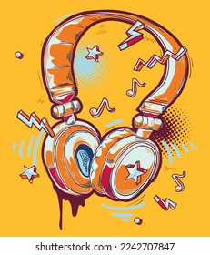 Music design - colorful drawn funky musical headphones