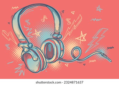 Music design - colorful drawn musical headphones
