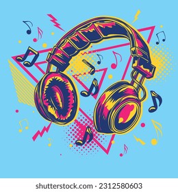 Diseño musical - auriculares y notas musicales coloridos