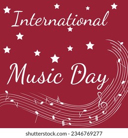 Music Design. Music day inscription, musical wave and stars. For concerts, music, presentations, certificates. 