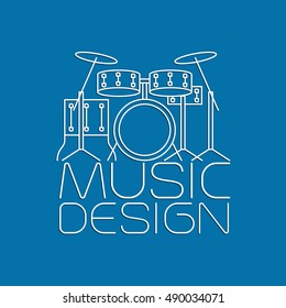 Music design with drum kit thin line vector logo