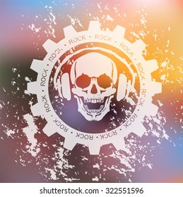 Music design elements with font type and illustration vector. Vintage label Rock Beast