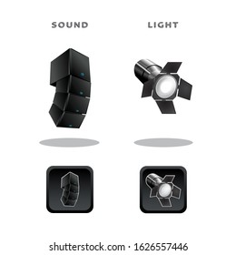 Music design elements and icons, speaker and reflector. 