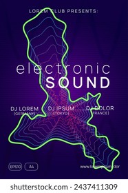 Music Design. Fest Concert Template. Edm Event. Blue Dance Background. Nightclub Disco Illustration. Electro Vector. Violet Discotheque Flyer. Green Music Design