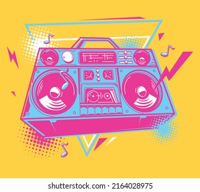 Music design - funky colorful boom box tape recorder